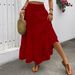 Elastic High Waist Bohemian A-Line Skirt - Flowy Long Skirt With Belt Detail, Polyester Stretchy Midi Skirt For Women, Casual Office Dress_ecoleips.com