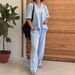 Women's Clothing Women's New Products Cotton And Linen Pure Color V Neck Casual Short Sleeved Tops And Pants Two Piece Set_ecoleips.com