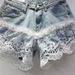 European Station New Denim Shorts Women's High Waist Embroidery Lace Stitching Loose Versatile Wide Leg A Line Hot Pants_ecoleips.com