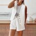 Women's Clothing White Collar Cuffs Striped Splicing Casual Suit Sleeveless Vest Shorts Three Piece Suit_ecoleips.com