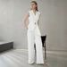 Women's Commuter Style Fashion Belted Lapel Vest And Pants Set Two-Piece Outfit_ecoleips.com