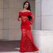 Elegant Off-Shoulder Lace Bodycon Dress For Women - Sexy Long Sleeve High Waist Formal Evening Dress, Plus Size Available (Black/Red)_ecoleips.com
