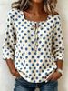 Vintage Polka Dot Square Neck Tie-Front Blouse With Flowy Three-Quarter Sleeves For Women_ecoleips.com