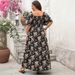Women's Clothing Retro Square Neck Print Large Size Short Sleeve Dress_ecoleips.com