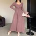 AD996 French V-neck Knitted Women, Autumn Winter 2026 New Style, Elegant, Slim-fit, Pure And Sexy Long Dress For Women_ecoleips.com