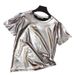 Shiny Metallic Short-Sleeve T-Shirt For Women - Glossy Round Neck Performance Top In Black Silver/White/Gold/Pink (S-Xxl)_ecoleips.com