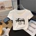 Women's Clothing Pure Cotton Short Sleeve T-Shirt White Round Neck Slim Fit Exposed Belly Button Top Straight Shoulder New Summer Style_ecoleips.com