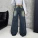 2025 New Y2K Style Basic Simple Washed Distressed Low-Waist Wide-Leg Jeans With Draped Effect_ecoleips.com