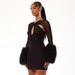 Sexy Mesh Cutout Long-Sleeve Bodycon Dress – Faux Fur Sleeves & Figure-Hugging Fit (Sultry & Chic For Night Out & Winter Parties)_ecoleips.com