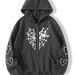 Spider Web Heart Print Fleece Zip-Up Hoodie - Cozy Unisex Pullover With Front Pockets, Warm & Stylish Outerwear For Men And Women_ecoleips.com
