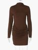 Hugcitar Elegant Turtleneck Long Sleeve Solid Ruched Zipper Sexy Bodycon Mini Dress Autumn Winter Women Party Clothes Festival_ecoleips.com