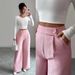 Women's Pink Button-Down Waist Pants Elegant Casual Versatile Spring Summer Polyester England Style Fashion_ecoleips.com