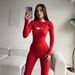 Women Fashion Two Piece Set Solid Color Long Sleeve Top And Bodycon Hip Lifting Strappy Jumpsuit Dress Outfit_ecoleips.com