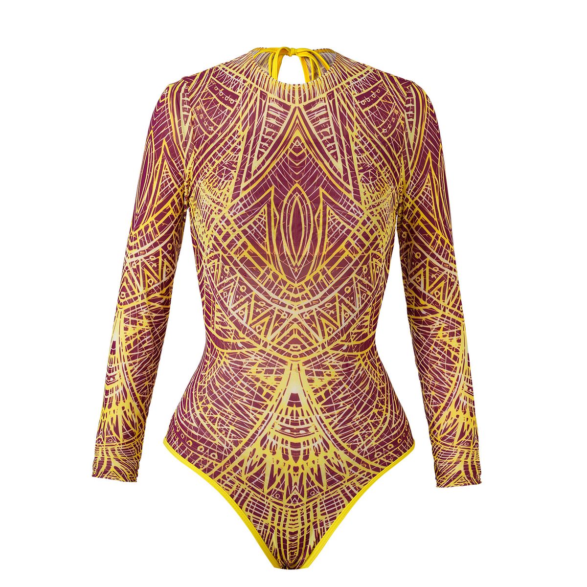 Smart Sunscreen Swimsuit 2025 Women's Long Sleeve Mesh One Piece with Russian Swim Trunks And Skirt European American Style_ecoleips.com