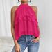 Fashionable Versatile Solid Color Halter Neck Sleeveless Ruffle Top Irregular Women's Clothing_ecoleips.com