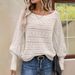 Women's Clothing Hollow Knitted Sweater Bat Sleeve Pullover One Shoulder Neck Off Shoulder Top_ecoleips.com