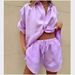 Women's Clothing Solid Color Single Breasted Short Sleeved Shirt Shorts Loose Fashion Casual Suit_ecoleips.com