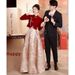 Bride's Toast 2026 Red New Chinese Style Wedding Engagement Dress Women's Sleeve Long Cheongsam Gown_ecoleips.com
