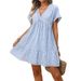 Flowy Short Sleeve Plaid Dress - Women's Loose Fit Casual Summer Dress With Comfortable Relaxed Design_ecoleips.com