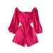 Women's Clothing Fashionable Outfit White Rose Red Jumpsuit Autumn Retro Single Breasted Slim Short Jeans Trend_ecoleips.com