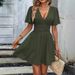 2024 European And American Cross-Border Spring/Summer New Fashion Deep V Ruffle Sleeve Gathered Dress_ecoleips.com