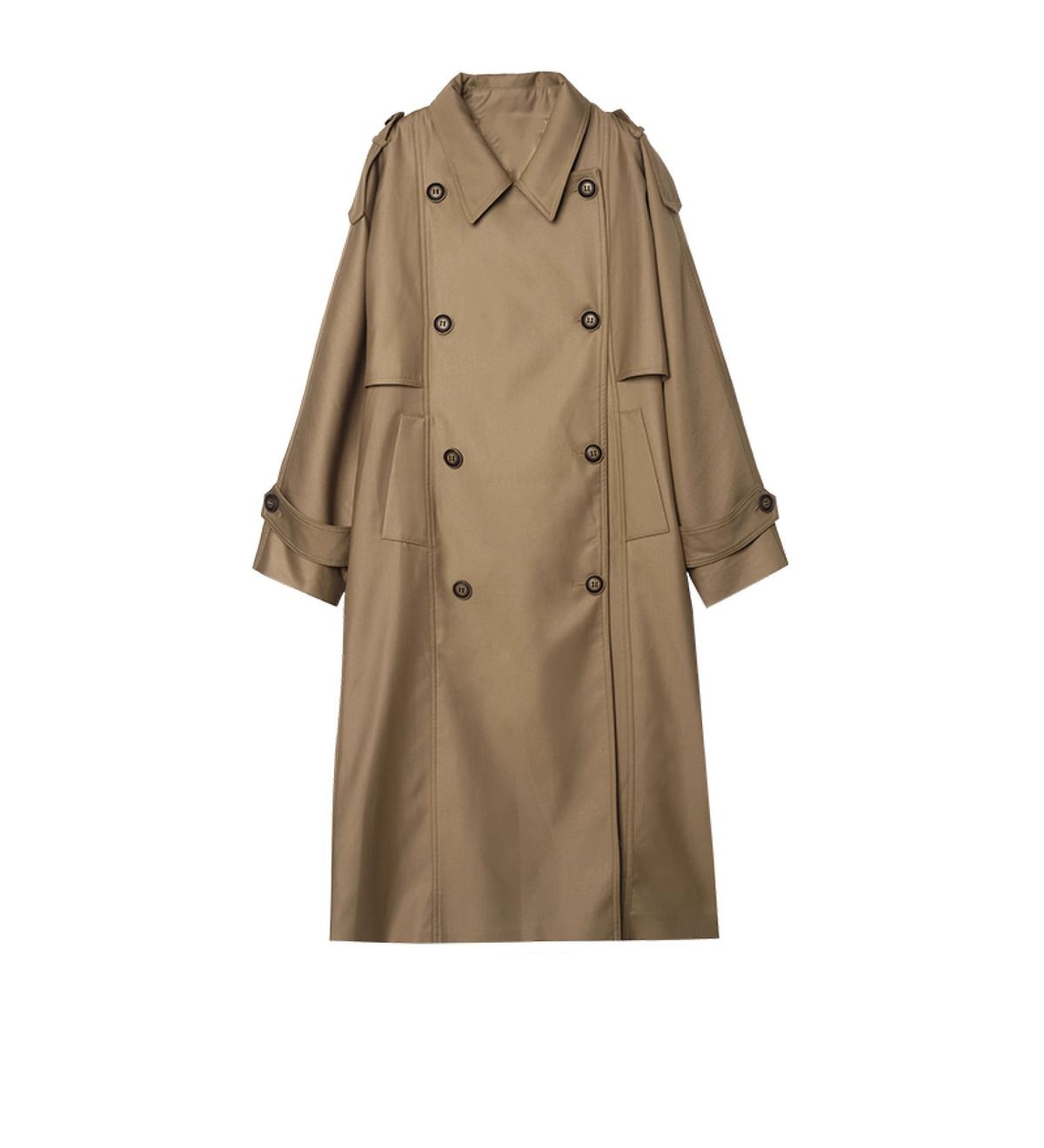 Classic Double-Breasted Trench Coat For Women - Mid-Length Tailored Jacket With Notched Lapel, Structured Silhouette & Functional Pockets_ecoleips.com