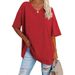 Cross-Border European And American Clothing Foreign Trade Spring Summer New Color Loose Half Sleeve V-Neck Cotton_ecoleips.com