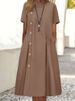 Women's Casual Midi Dress Button Decorated Fold Pocket Fashion Style_ecoleips.com