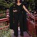 women's fashion solid color ribbon splicing short top wide-leg pants dress suit women_ecoleips.com