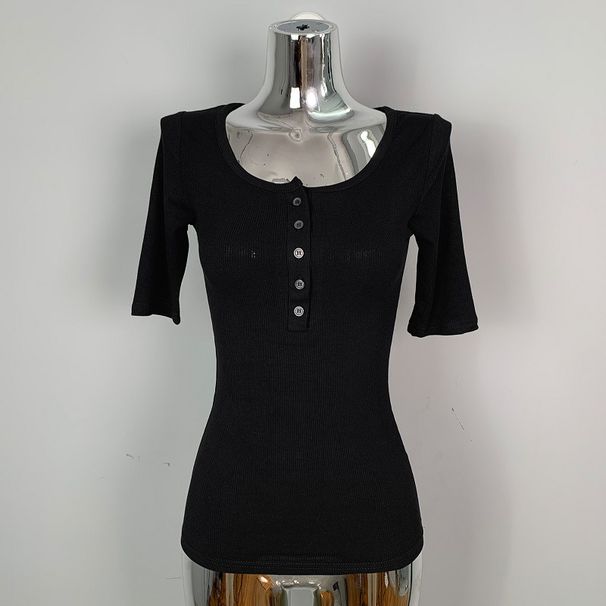 Korean Spring Summer New Style Temperament Pure Desire To Show Off Figure Half Open Collar Tight And Comfortable_ecoleips.com