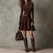 Autumn Fashion: Elegant And Sophisticated, A Solid-Color Long-Sleeved Dress With A Round Neckline And Belt_ecoleips.com