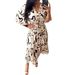 Women's Clothing Summer New Printed V Neck High Waist Lace Up Dress Flared Mid Sleeve Ruffled Slit Long Skirt_ecoleips.com