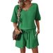 Women's Clothing Spring And Summer New Holiday Leisure V Neck Short Sleeved Top And Shorts Set_ecoleips.com