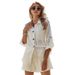 Women's Summer Casual Button Long-Sleeved Shirt And Shorts Two-Piece Set_ecoleips.com