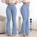 Women's High-Waisted Slim Fit Flared Jeans Solid Color Stretch Casual Hip Lifting European American Style Denim Pants_ecoleips.com
