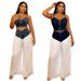 Women's Clothing New Suspender V Neck Vest Pleated Denim Chiffon Trousers Suit_ecoleips.com