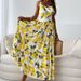 New Sweet Strap Printed Backless Long Dress Elegant European And American Style_ecoleips.com