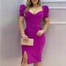 Cross-Border Foreign Trade Women's Fashion Puff Seve Square Neck Bodycon Dress Purp European And American_ecoleips.com