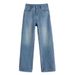 Women's Light Blue Flannel-Lined Straight Leg Jeans - High Waist, Relaxed Fit, Vintage Style, Slimming Wide Leg Pants For Winter_ecoleips.com