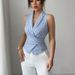 Women's 2025 Summer Striped Sleeveless Shirt - European & American Style Slim Fit Vest Top With Waist Strap_ecoleips.com