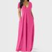 V-Neck Flowy Maxi Dress For Women - Soft Stretch Casual Long Dress With Short Sleeves, Comfortable Plus Size Everyday Sundress_ecoleips.com