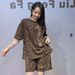 Women's Leopard Print Rhinestone T-Shirt And Shorts Set plus Size Summer Two Piece Crew Neck Short Sleeved Outfit_ecoleips.com