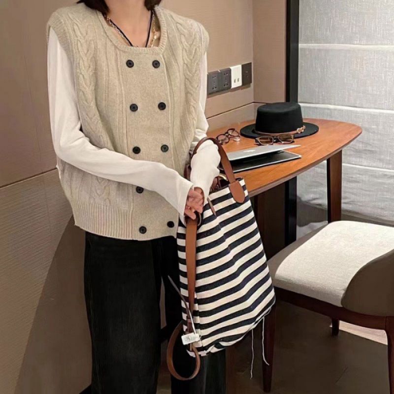 Autumn And Winter High-End Sweater, Vest, Cardigan, Women's Autumn And Winter French Knitted Vest, Sleeveless Vest, Thic_ecoleips.com