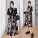 Autumn New Korean Fashion Floral Vest Black Shirt Two-Piece Maternity Dress_ecoleips.com