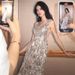 Women's Clothing Silver Tassel Sequined Bride Toast Dress Temperament Banquet High End V Neck Fishtail Evening Dress_ecoleips.com