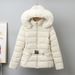 Women's Faux Fur Trim Hooded Short Puffer Jacket - Winter Warm Polyester Coat With Waist Snug Fit, Multiple Colors_ecoleips.com
