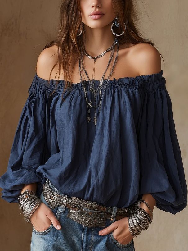 Off-Shoulder Poet Blouse – Voluminous Lantern Sleeves & Relaxed Silhouette For Effortless European Elegance_ecoleips.com