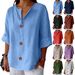 Women's Loose-Fit V-Neck Button-Up Shirt – 2026 Spring/Summer Casual Cotton Linen Blend Top, Breathable & Stylish For Everyday Wear_ecoleips.com