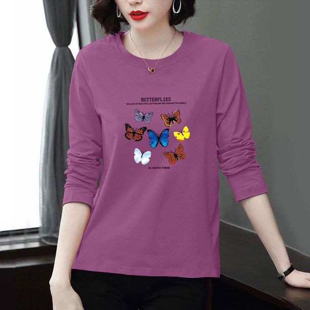 Spring/Autumn Printed Long-Sleeved Top For Women; T-Shirt Suitable For Middle-Aged And Elderly Women With A Slight Weigh_ecoleips.com