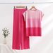 Fashion Suit Casual Contrast Color Round Neck Three Quarter Sleeve Knit Sweater High Waist Slim Wide Leg Pants Trousers Two Piece Suit_ecoleips.com